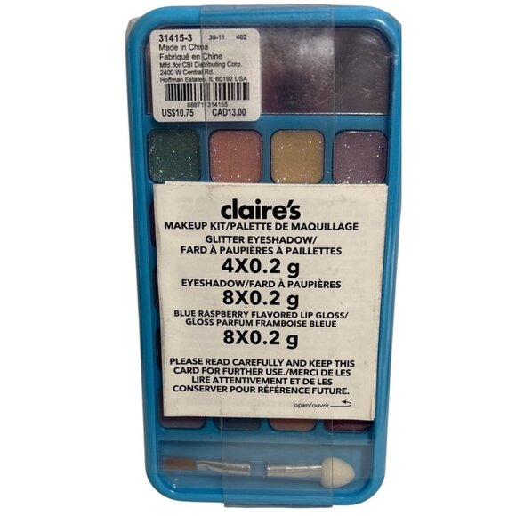 Claires Makeup Kit Set Glitter Eyeshadow & Blue Raspberry Lip Gloss Phone Design - Picture 1 of 5